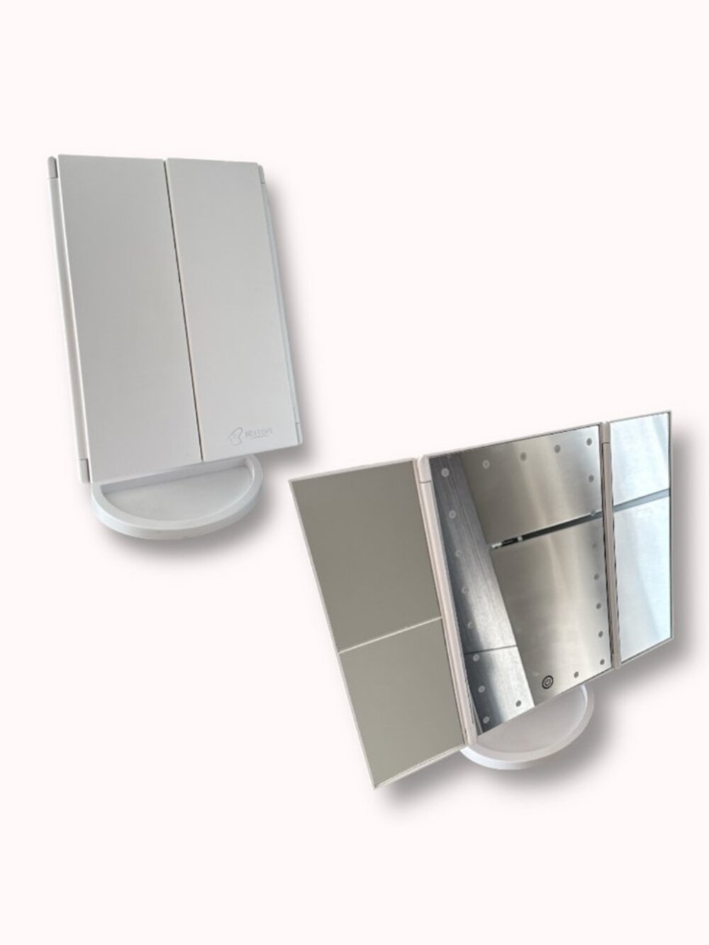 Trifold 1/2/3X magnifying vanity mirror